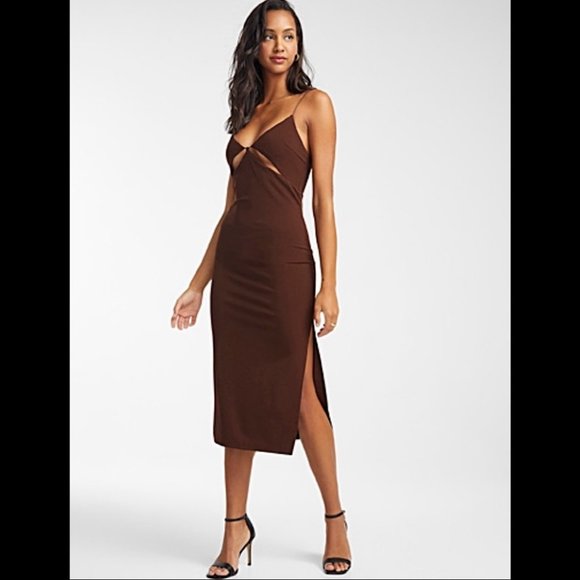 Simons Edit By Nine Irresistible Cutout Brown Bodycon Dress - Picture 1 of 11